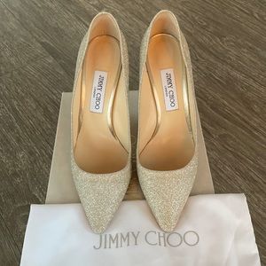 Jimmy Choo Romy 100 Platinum Ice Glitter Size 40